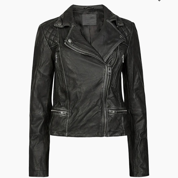 All Saints Jackets & Blazers - ALLSAINTS SIZE 6 CARGO DISTRESSED LEATHER BIKER JACKET